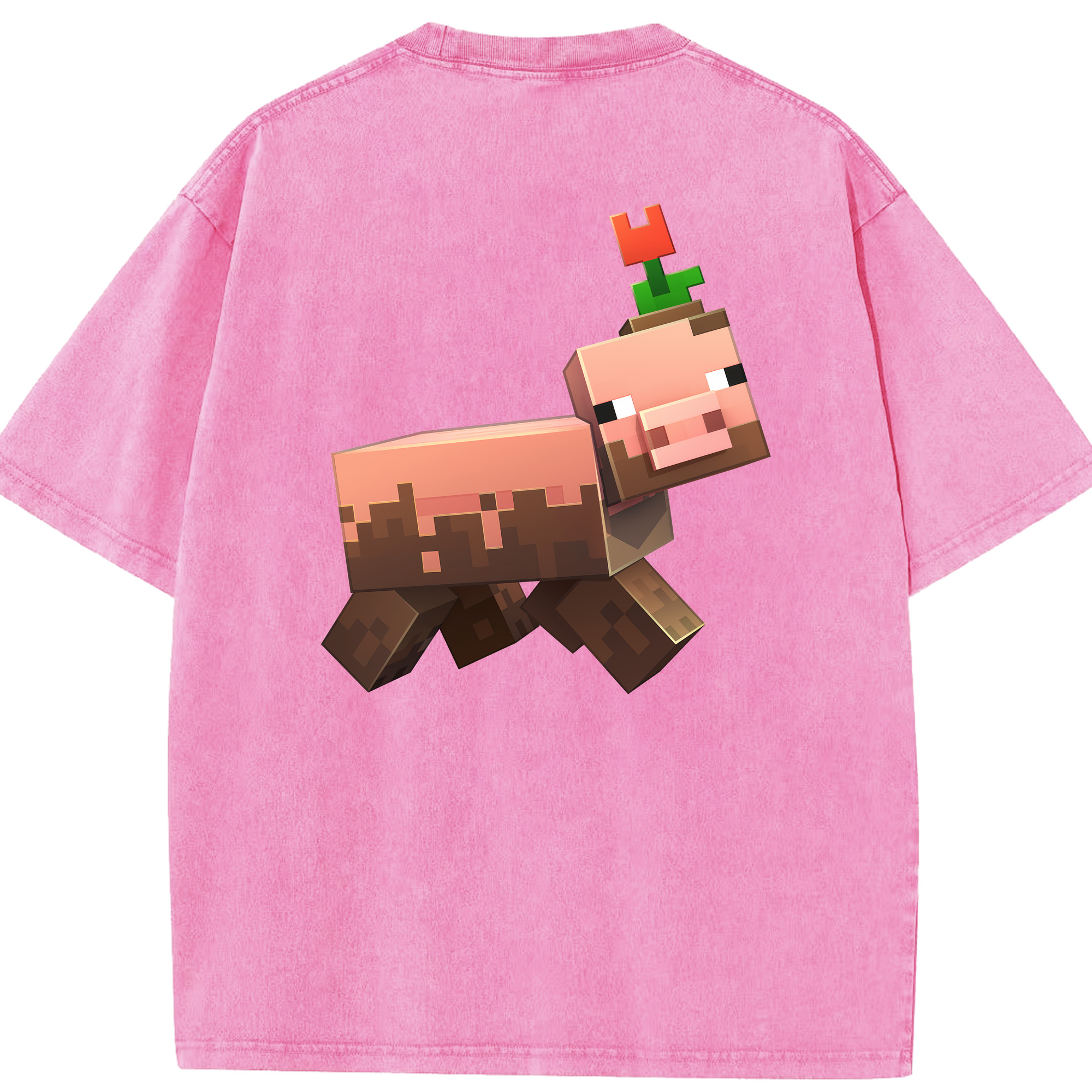 （画像用） マインクラフト ブロックの世界 Minecraft MC Block world 綿100% ヴィンテージ風 半袖Tシャツ（背面プリント）